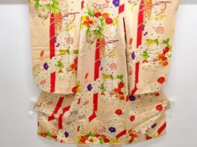 アンティーク　錦紗花車模様着物